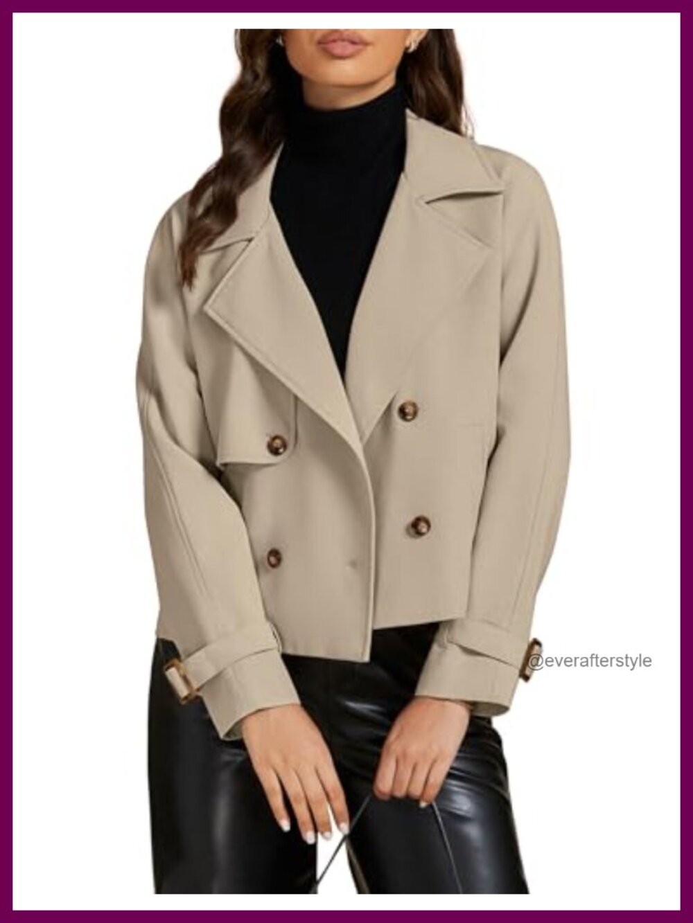 Cropped Trench Coat Women Double Breasted Loose Fit Jacket